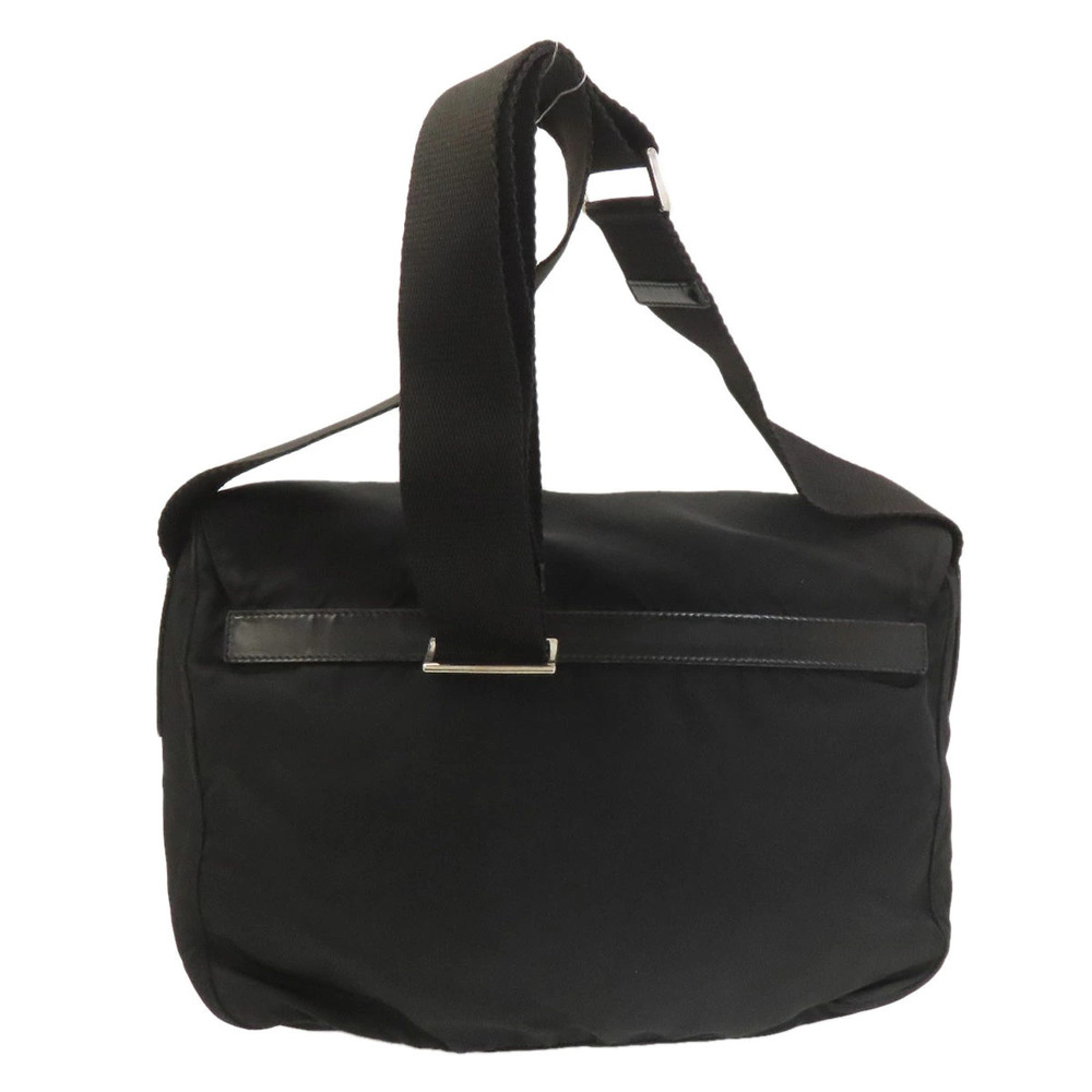 Prada black Crossbody leather trim Messenger Bag Tessuto Black